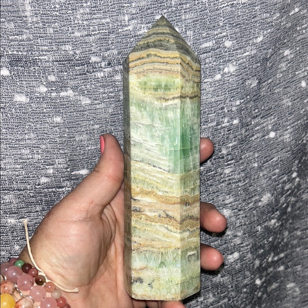 Green and Tan Crystal Tower
